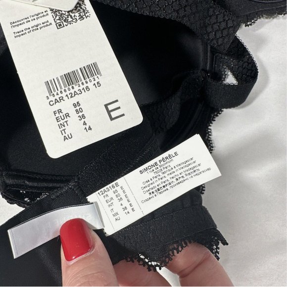 NWT $115 Simone Perele [‎ 36E ] Caresse Underwire Plunge Bra in Black #T1896 - Picture 12 of 12